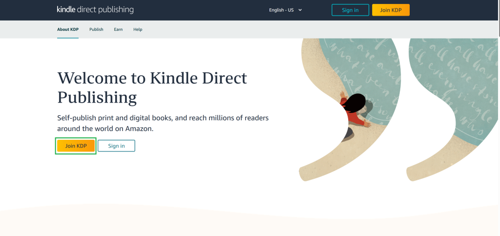 A screenshot of the KDP home page. The Join KDP button is highlighted. 
