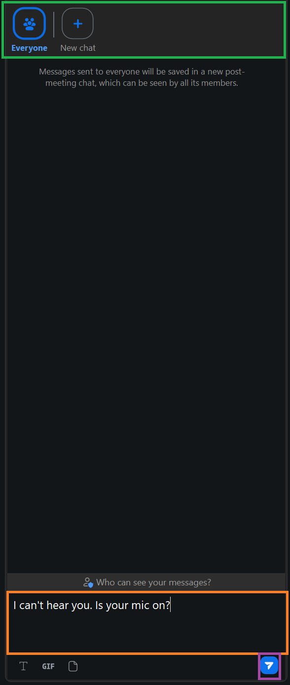 A screenshot of the Zoom Chat panel. 