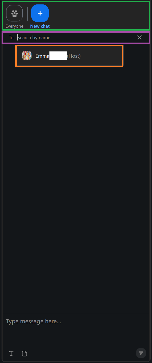 A screenshot of the Zoom Chat panel.
