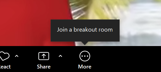 A screenshot of the Zoom Meeting Controls toolbar. A small pop-up is informing the participant that breakout rooms are available to join. 