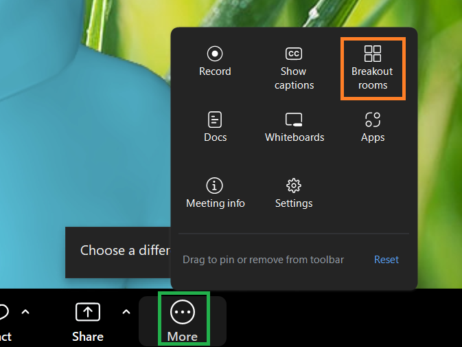 A screenshot of the Zoom meeting More menu.