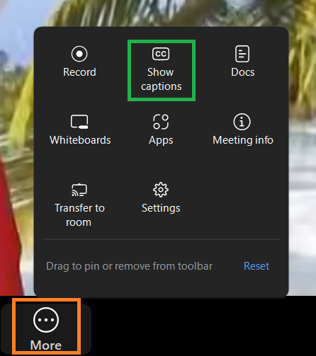 A screenshot of the Zoom meeting More menu. 