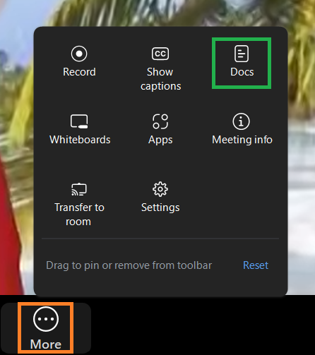 A screenshot of the Zoom meeting More menu. 