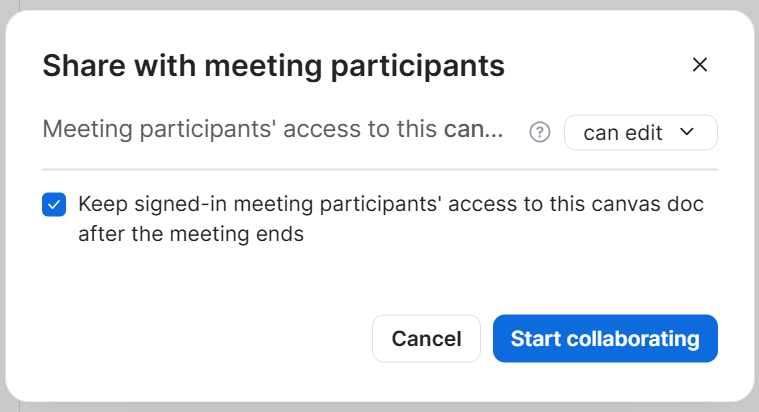 A screenshot of the Zoom Docs permission pop-up. 