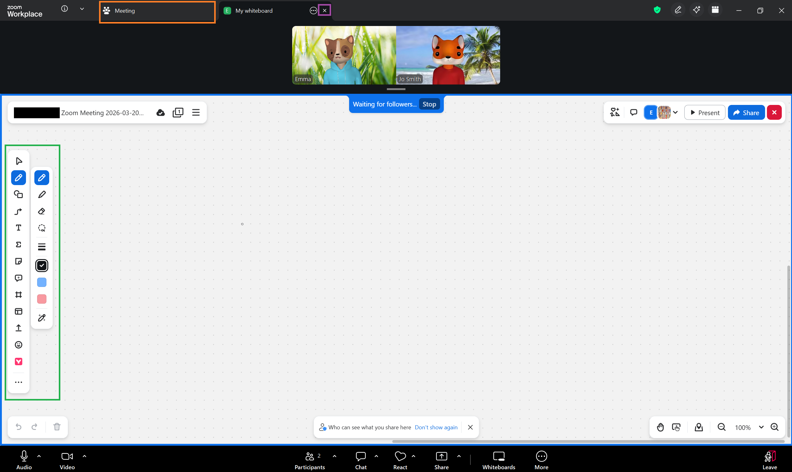 A screenshot of a new Zoom whiteboard. 