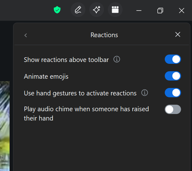 A screenshot of a Zoom Reactions menu. 