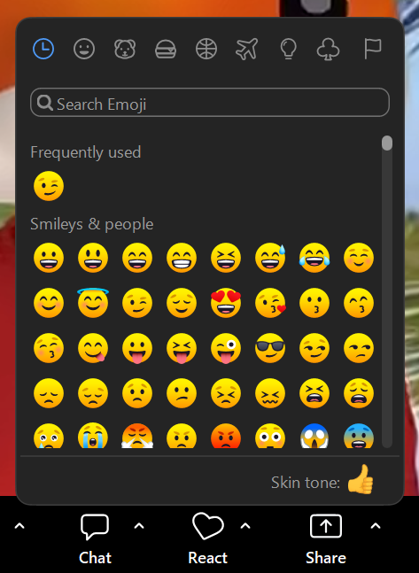 A screenshot of the Zoom emoji menu. 