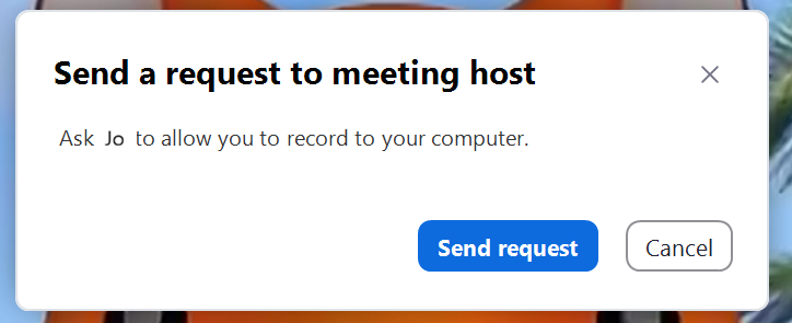 A screenshot of a Zoom request to the meeting host. 