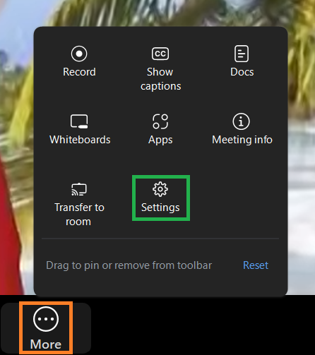 A screenshot of the Zoom meeting More menu. 