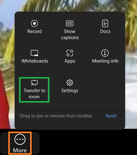 A screenshot of the Zoom meeting More menu. 