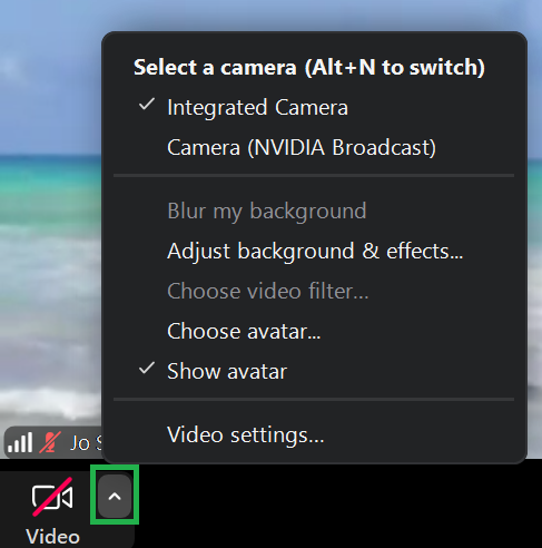 A screenshot of a Zoom meeting video menu. 