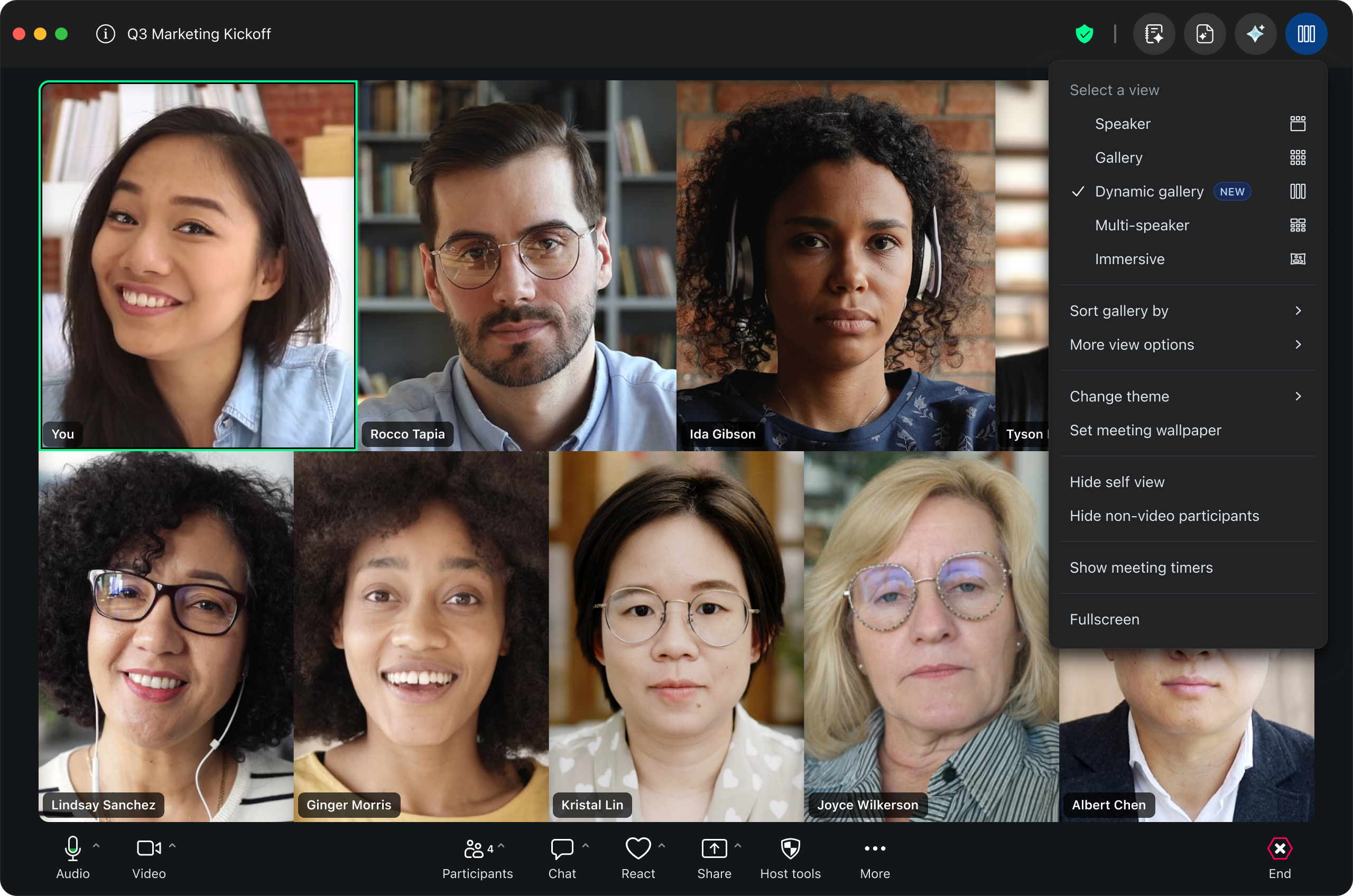 A screenshot of a Zoom meeting using Dynamic Gallery view. 