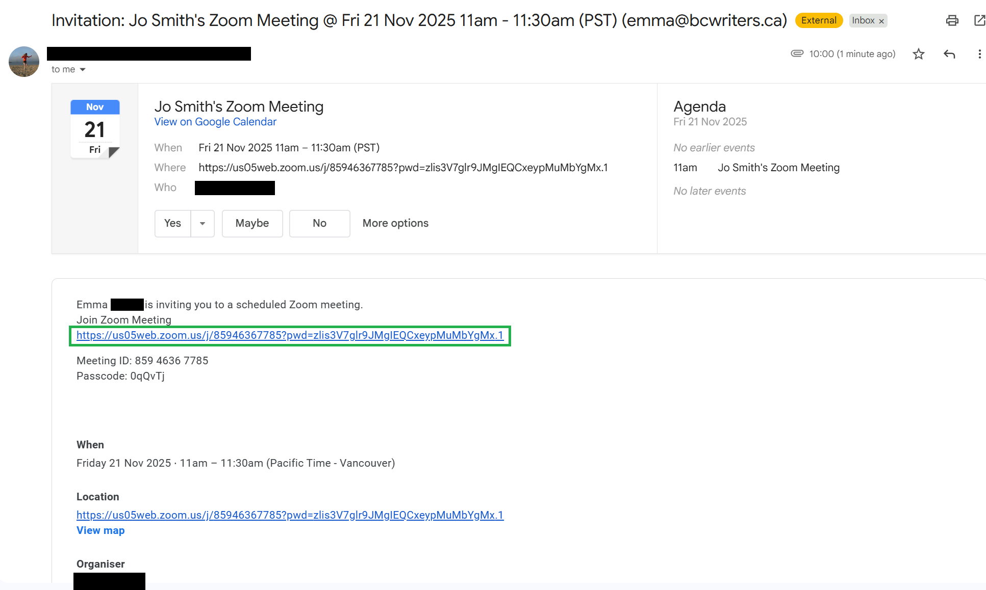 A screenshot of a Zoom meeting invitation email.