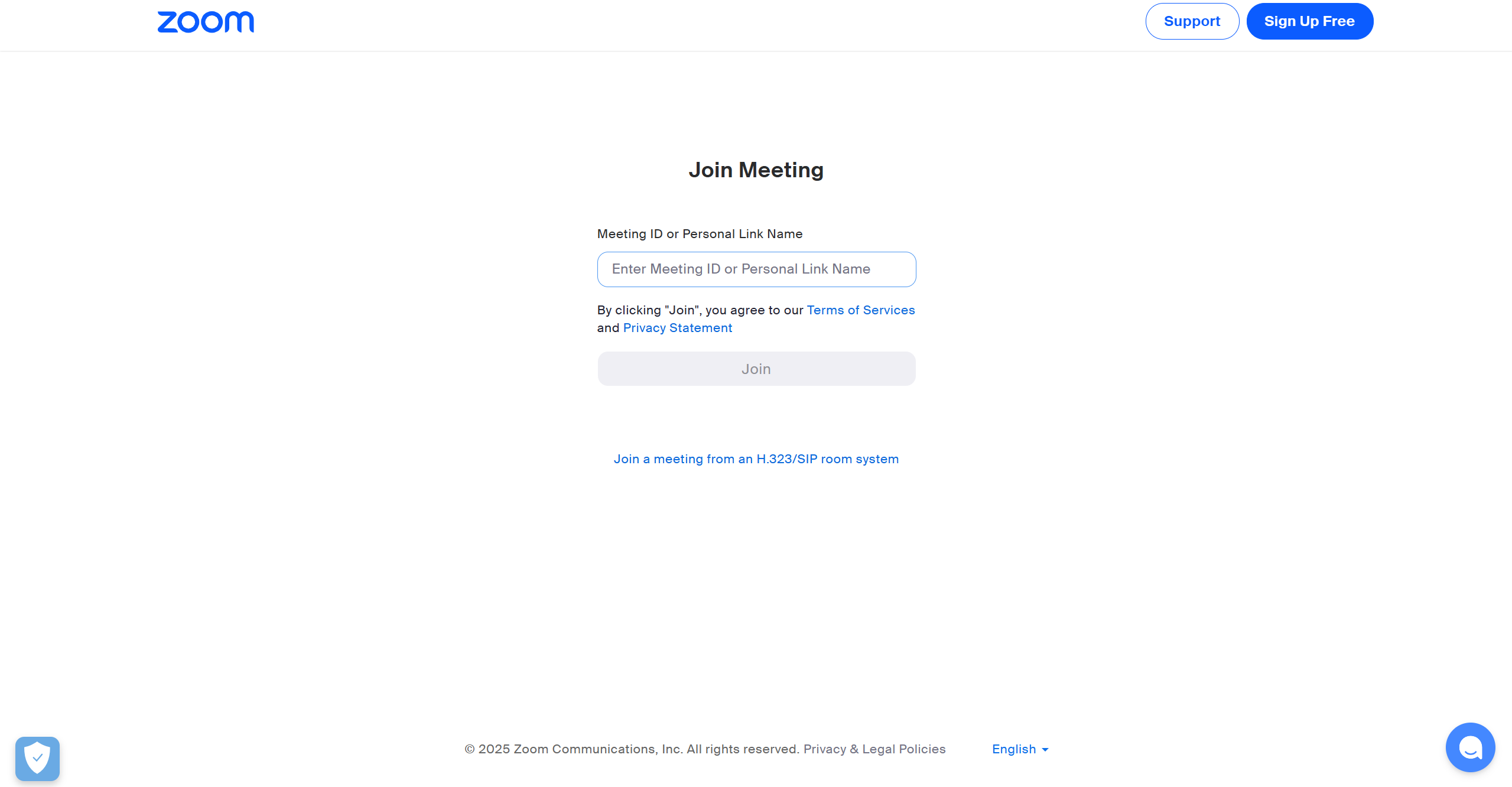 A screenshot of the Zoom website. It is prompting the user to enter the Meeting ID. 