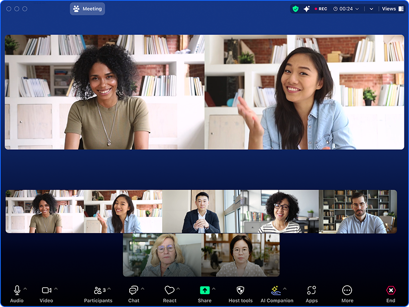 A screenshot of a Zoom meeting using Multi-Speaker view. 