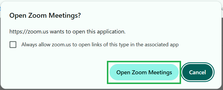 A screenshot pop-up that may appear when joining a Zoom test meeting. 